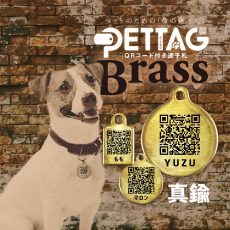 ペットのための「命の迷子札」PETTAG　真鍮（Brass）【QRコード付き迷子札】